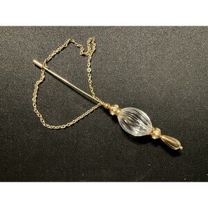 Vintage Gold Tone Hat Pin. Lucite, Crystal & Removeable Chain